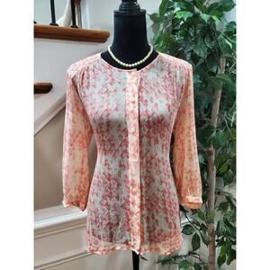 CAbi Womens Pink Silk Long Sleeve Henley Neck Botton Front Casual Blouse Medium